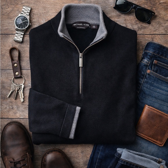 Michael Kors Other - Michael Kors Extra Fine Merino Wool Quarter Zip Sweater Black XXL